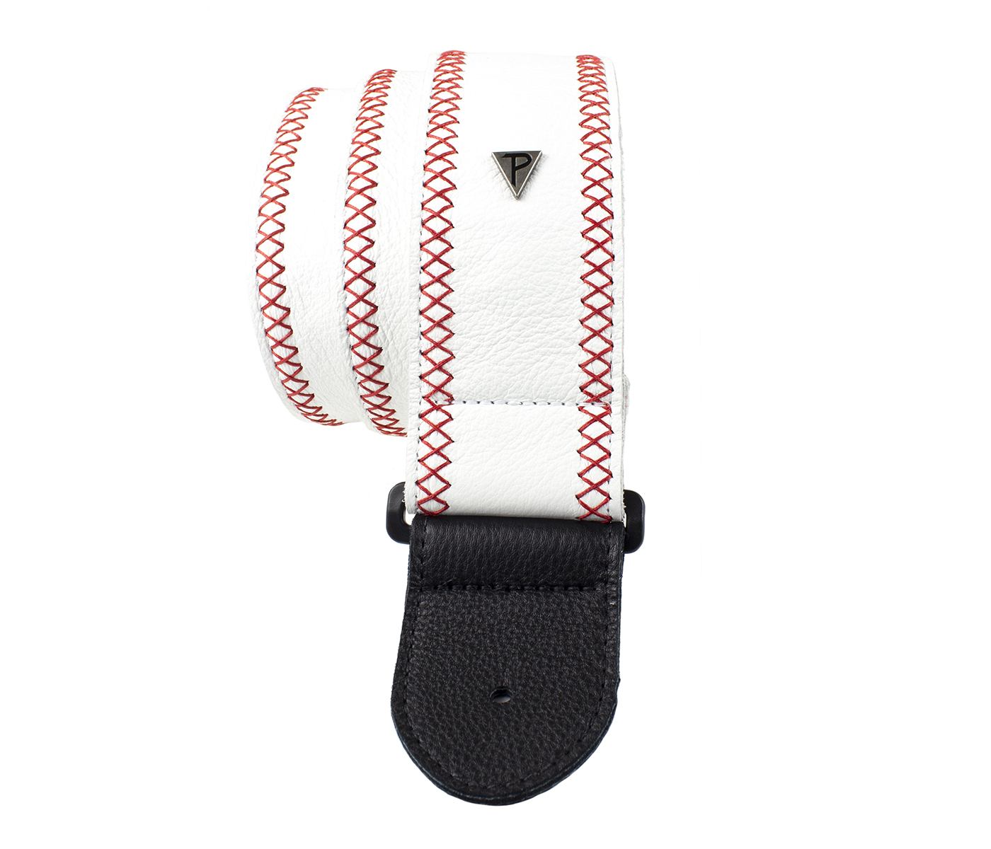 Soft White Glove Leather With Red Fancy Stitch Guitar Strap 
