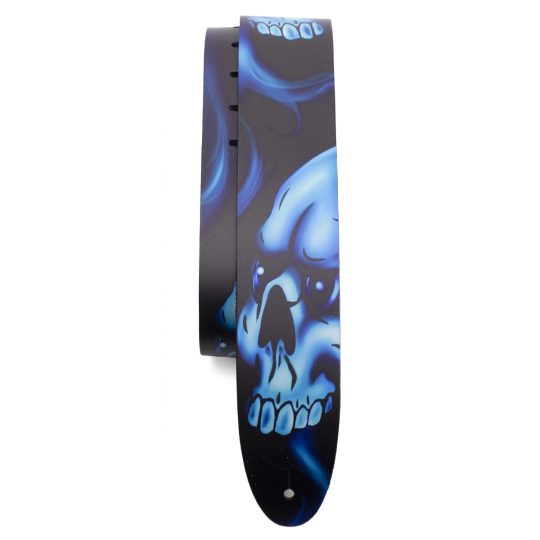 Big Blue Skull Leather Printed Guitar Strap
