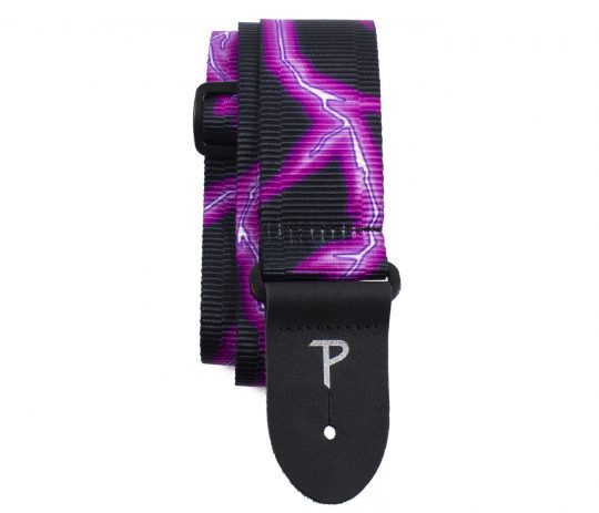 Neon Purple Lightning Bolt Ribbed Poly Guitar Strap